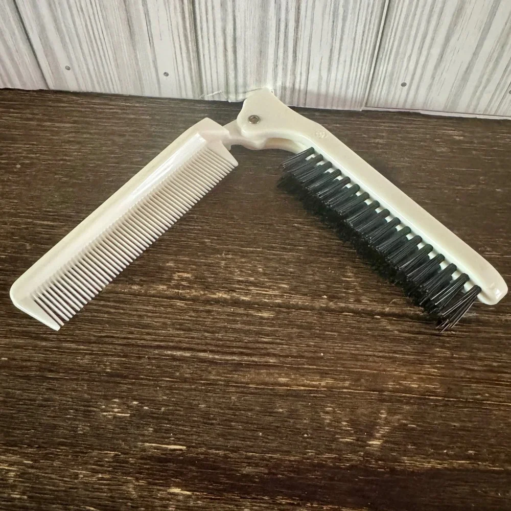 Vintage Goody Folding Hair Brush and Comb 2-in-1 Travel Tool White Black USA Y2K